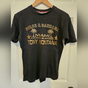 Dolce & Gabbana Vintage Black & Gold Tony Montana Scarface T-shirt Retails $495